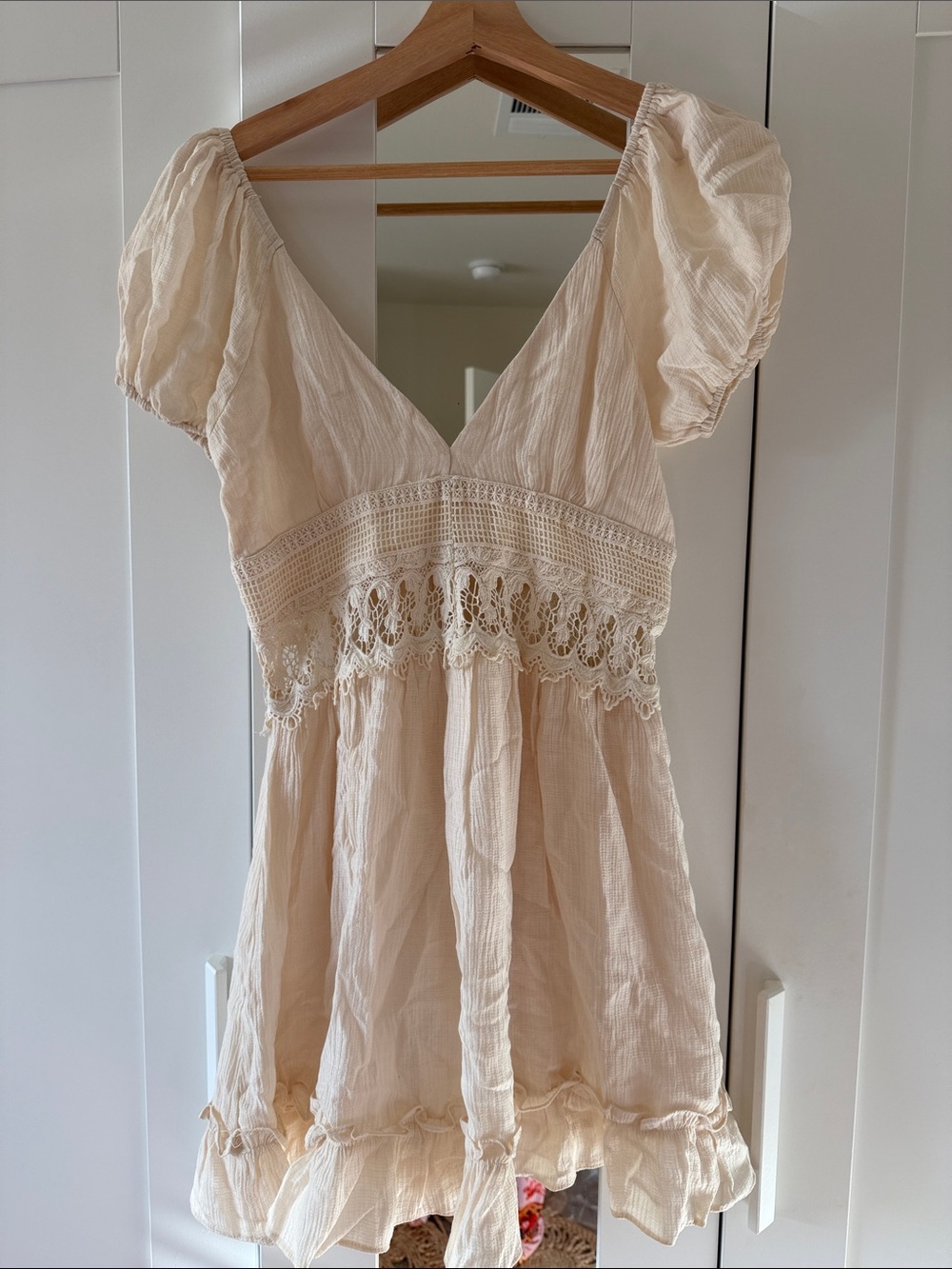 Lulu's Cream Mini Dress with Crochet Waist NWOT size small